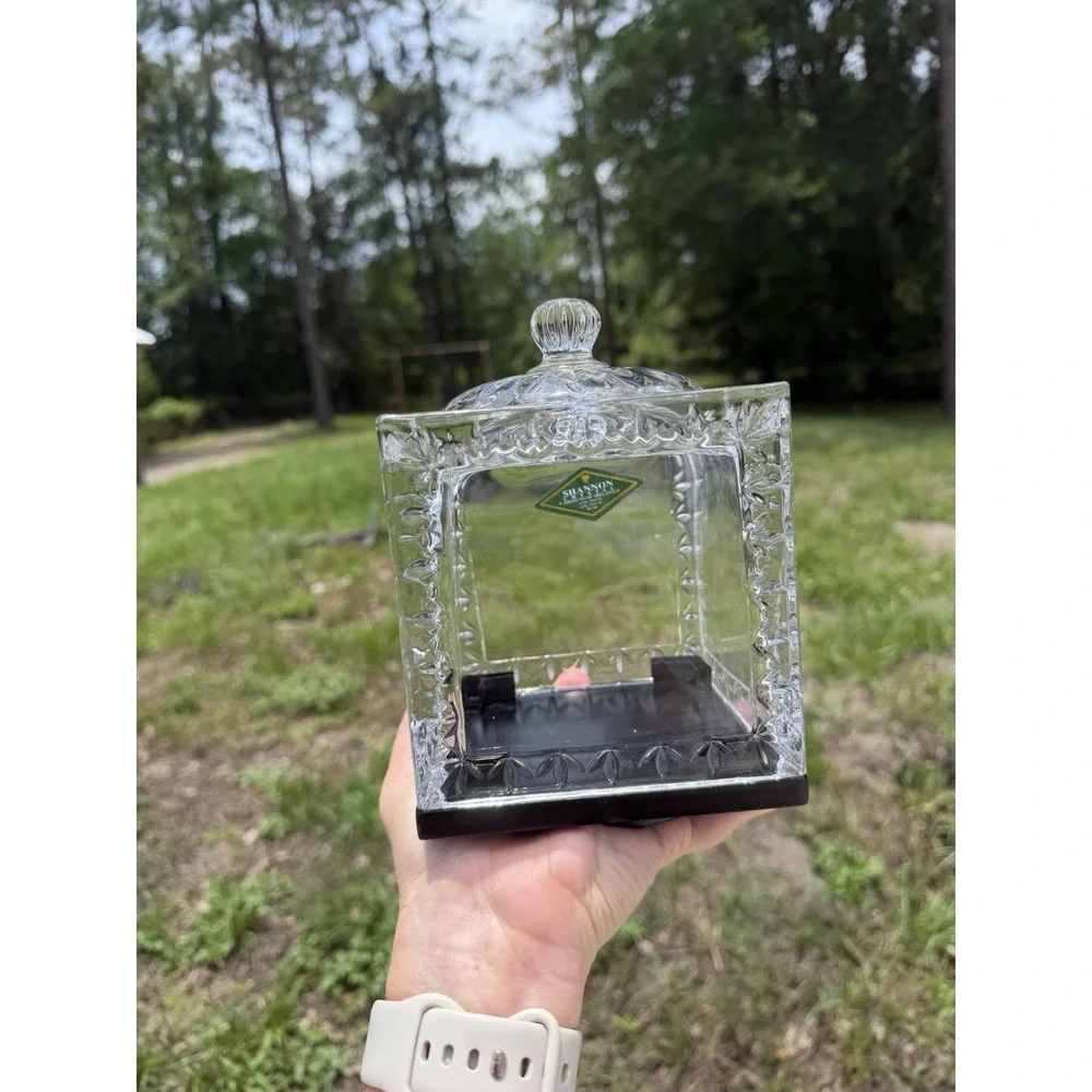Shannon Crystal Dublin Crystal Glass‎ Revolving Photo Cube Frame w/ Base Lid